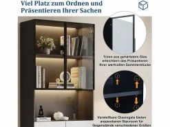 Vitrina LED con 4 puertas y estantes regulables, MDF, y Negro (160x30x200 cm)