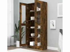 New Vitrina madera contrachapada roble ahumado 82,5x30,5x185 cm Vitrina