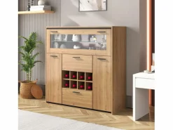 Vitrina moderna con iluminación LED, puertas de cristal, estantes regulables, almacenamiento versátil, MDF, madera + negro (110x38x111 cm)