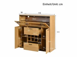 Vitrina moderna con iluminación LED, puertas de cristal, estantes regulables, almacenamiento versátil, MDF, madera + negro (110x38x111 cm)