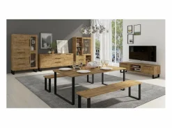 Online Vitrina, mueble para vajilla, aparador MILO. Color roble y acabados en negro. Mueble ideal para su comedor. Vitrina Para Vajilla