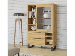 Online Vitrina, mueble para vajilla, aparador MILO. Color roble y acabados en negro. Mueble ideal para su comedor. Vitrina Para Vajilla
