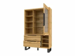 Online Vitrina, mueble para vajilla, aparador MILO. Color roble y acabados en negro. Mueble ideal para su comedor. Vitrina Para Vajilla