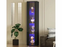 Merax Vitrina multifunción - 40 x 29 x 170 cm - con puerta de cristal + LEDs - PB + Cristal - negra