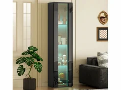 Merax Vitrina multifunción - 40 x 29 x 170 cm - con puerta de cristal + LEDs - PB + Cristal - negra
