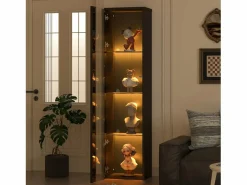 Merax Vitrina multifunción - 40 x 29 x 170 cm - con puerta de cristal + LEDs - PB + Cristal - negra