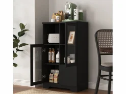 Vitrina negra - Mueble de comedor con 2 puertas y 1 cajón - almacenaje abierto - para dormitorio y salón