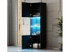 New Hauss Spole Vitrina negra de alto brillo con 2 puertas y 1 estante de cristal, LED incluido - 45x35x160cm Negro