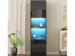 New Hauss Spole Vitrina negra de alto brillo con 2 puertas y 1 estante de cristal, LED incluido - 45x35x160cm Negro