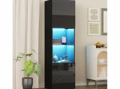 New Hauss Spole Vitrina negra de alto brillo con 2 puertas y 1 estante de cristal, LED incluido - 45x35x160cm Negro