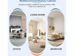 Online Vitrina negra de alto brillo con LED, 3 estantes de cristal, MDF, (55x38x166 cm) Vitrina