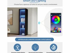 Online Vitrina negra de alto brillo con LED, 3 estantes de cristal, MDF, (55x38x166 cm) Vitrina