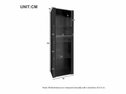Online Vitrina negra de alto brillo con LED, 3 estantes de cristal, MDF, (55x38x166 cm) Vitrina