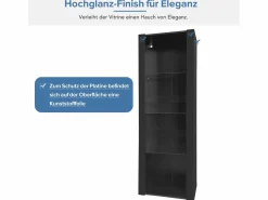 Online Vitrina negra de alto brillo con LED, 3 estantes de cristal, MDF, (55x38x166 cm) Vitrina