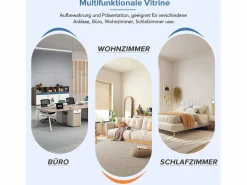 Online Vitrina negra de alto brillo con LED, 3 estantes de cristal, MDF, (55x38x166 cm) Vitrina