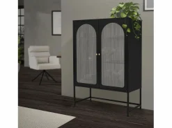 Clearance ML-DESIGN Vitrina negra 85x120x40cm con 2 puertas y 3 cajones, mueble metálico archivador Negro