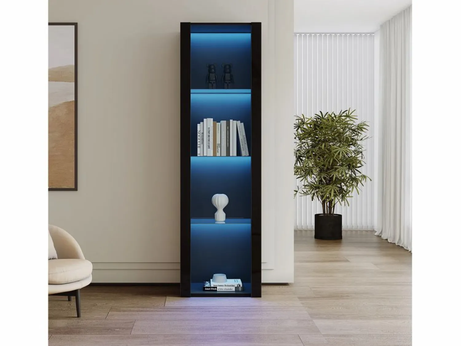 Vitrina - Vitrina con luces LED y 3 estantes de cristal - para salón y dormitorio