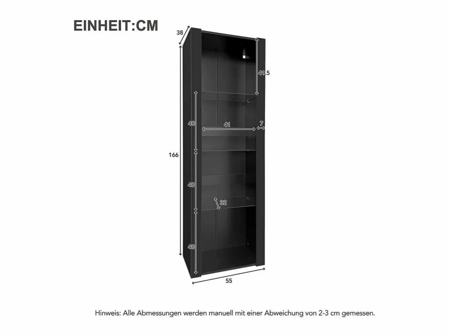 Vitrina - Vitrina con luces LED y 3 estantes de cristal - para salón y dormitorio
