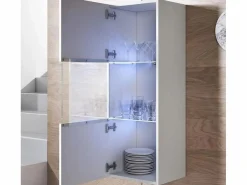 New MB Muebles Bonitos Vitrina para Salón comedor en con LED 40x29x126cm Luke V3 Blanco