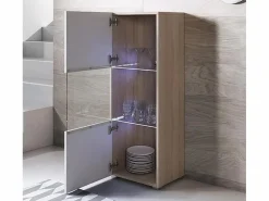 Outlet Vitrina para Salón comedor en Sonoma y Blanco con LED 40x29x128cm Luke V3 Vitrina