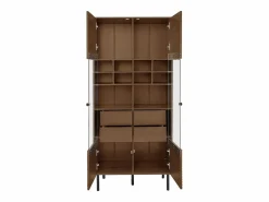 Clearance Merax Vitrina reutilizable con acabado nogal - 75,5 x 35 x 164,5 cm - frontal de cristal + balda + cajón oculto - MDF - natural Color natural claro