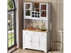 Online Vitrina 94.5x30x175.5 cm - 3 cajones y 5 puertas - superficie de aspecto madera - Aparador De Cocina