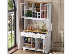 Online Vitrina 94.5x30x175.5 cm - 3 cajones y 5 puertas - superficie de aspecto madera - Aparador De Cocina