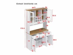 Online Vitrina 94.5x30x175.5 cm - 3 cajones y 5 puertas - superficie de aspecto madera - Aparador De Cocina