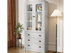 ModernLuxe Vitrina 80x34x171 cm - con 2 puertas de vidrio - 3 cajones - gris + natural