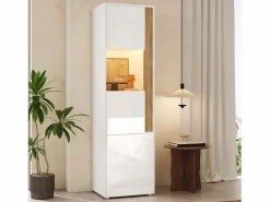 ModernLuxe Vitrina 50x40x179cm - con iluminación LED - con 2 puertas - Estantes ajustables - Blanco + Natural