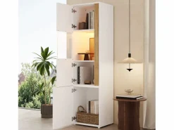 ModernLuxe Vitrina 50x40x179cm - con iluminación LED - con 2 puertas - Estantes ajustables - Blanco + Natural