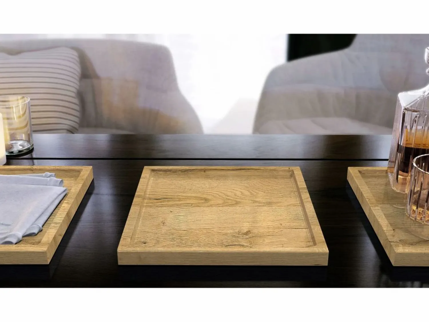 Clearance Vladon Cuenco decorativo Maya, moderno Plato decorativo cuadrado, Roble natural, Juego de 2 (20 x 1,8 x 20 cm) Presentación Y Servicio