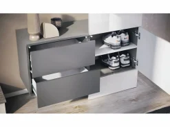 Vladon Mueble recibidor Carlton Set 2, Mueble de entrada compuesto por 1 Perchero, 1 Armario de cajones, antracita mate/ de alto brillo (105 x 193 x 35 cm)