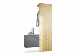 New Vladon Mueble recibidor Carlton Set 2, Mueble de entrada compuesto por 1 Perchero, 1 Armario de cajones, antracita mate/roble natural (105 x 193 x 35 cm) Color natural claro