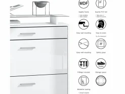 Best Vladon Mueble recibidor Malea, Mueble de entrada compuesto por 1 Zapatero colgante, 1 Espejo de pared y 2 Percheros, Blanco mate/ de alto brillo Armario De Entrada