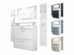 Best Vladon Mueble recibidor Malea, Mueble de entrada compuesto por 1 Zapatero colgante, 1 Espejo de pared y 2 Percheros, Blanco mate/ de alto brillo Armario De Entrada
