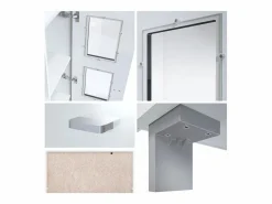 Vladon Vitrina Denjo, Cristalera con 2 Puertas y 3 Estantes de cristal, Blanco mate/Blanco de alto brillo/Roble natural (71 x 129 x 35 cm)