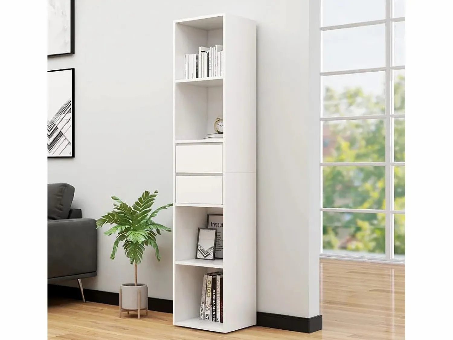 Outlet Garden Furniture Växjö Estantería librería madera contrachapada 36x30x171 cm Blanco