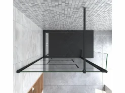 Outlet Walkin Mampara Panel de ducha Serigrafiado de línea negra 2 hojas Vidrio 8mm Antical con Barra Negra mate 140cm Tamaño[(83.9-85.9)+30]x200cm- Mampara De Ducha