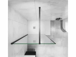 Aica Walkin Mampara Panel de ducha borde de serigrafía negra Vidrio Antical 8mm con Barra1 90cm Perfil Negro Mate (98-100)x200cm-