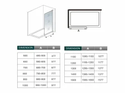 Aica Walkin Mampara Panel de ducha borde de serigrafía negra Vidrio Antical 8mm con Barra1 90cm Perfil Negro Mate (98-100)x200cm-