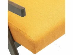 Moloo WARREN-Sillón de tela mostaza y madera gris teñida de nogal