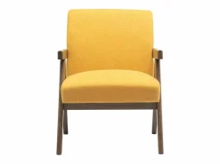 Moloo WARREN-Sillón de tela mostaza y madera gris teñida de nogal
