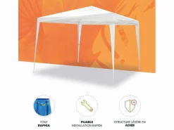 Clearance Wasabi - Carpa Plegable 3x3 m Javea Blanca – Estructura Montada y Lona Integrada – Rafia 100gr/m2 – Piquetas y Vientos Fijación – Cenador Jardín – Exteriores Blanco