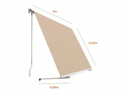 Wasabi - Toldo Exterior Balcón Arena 200x245cm – Soporte Techo/Pared – Anclaje Barandilla – Estructura Aluminio – Lona UV Poliéster – Manivela Manual – Completo