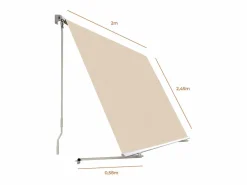 Wasabi - Toldo Exterior Balcón Arena 200x245cm – Soporte Techo/Pared – Anclaje Barandilla – Estructura Aluminio – Lona UV Poliéster – Manivela Manual – Completo