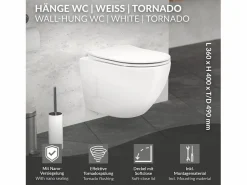 Sale WC cerámico suspendido brillante corto 49 cm sin borde, nanorecubrimiento Inodoro Suspendido