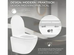 LuxeBath WC Cerámico suspendido 49cm sin reborde corto con sistema softclose