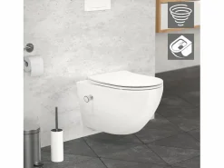 Discount LuxeBath WC Cerámico suspendido con bidé sin reborde corto con sistema softclose Blanco