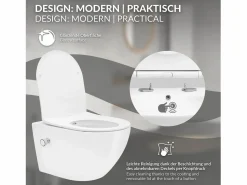 Discount LuxeBath WC Cerámico suspendido con bidé sin reborde corto con sistema softclose Blanco